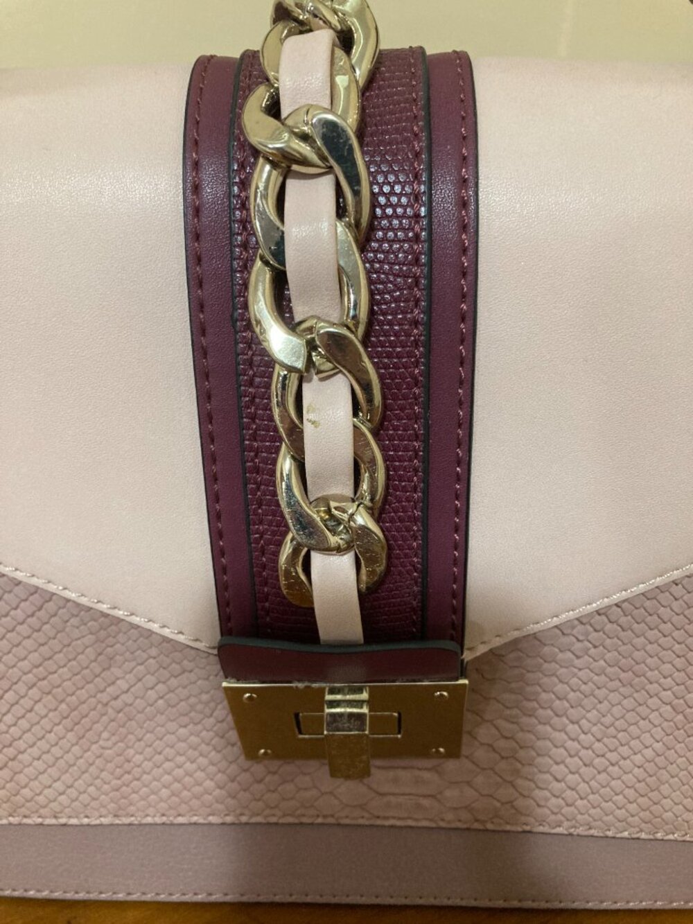 Apt 9 Handbag Purse Satchel Burgundy Pink Beige - Picture 3 of 9